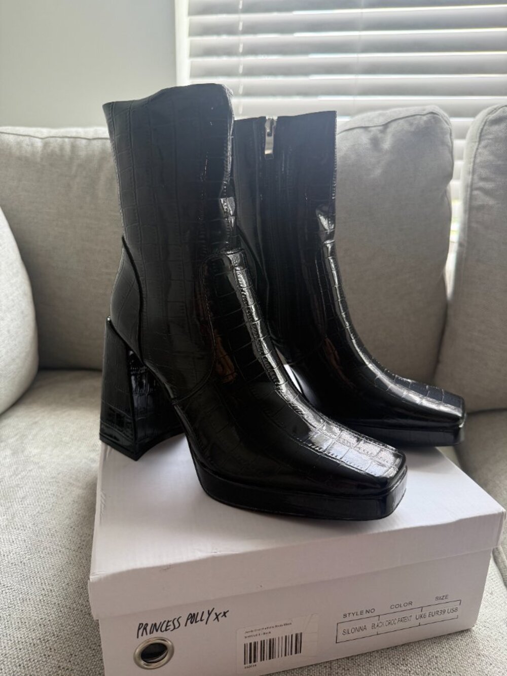 Jamie Croc Platform Boots Black
